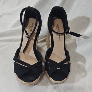 Christian Siriano Black Espadrille Sandals with Ankle Strap